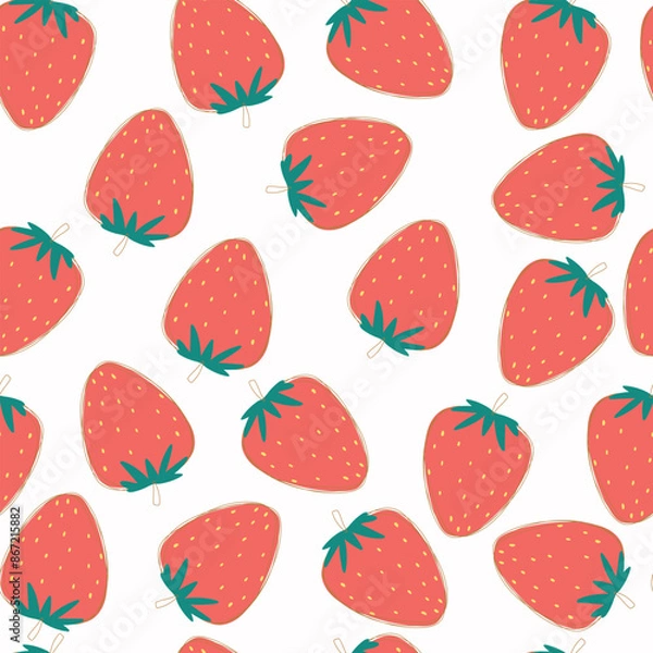 Fototapeta Seamless pattern with strawberry on white background. Vector illustration.