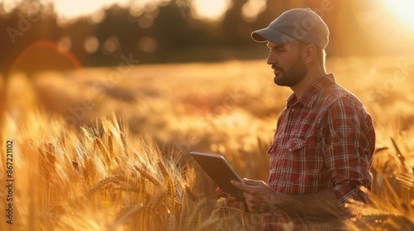 Fototapeta The Farmer Checking Wheat