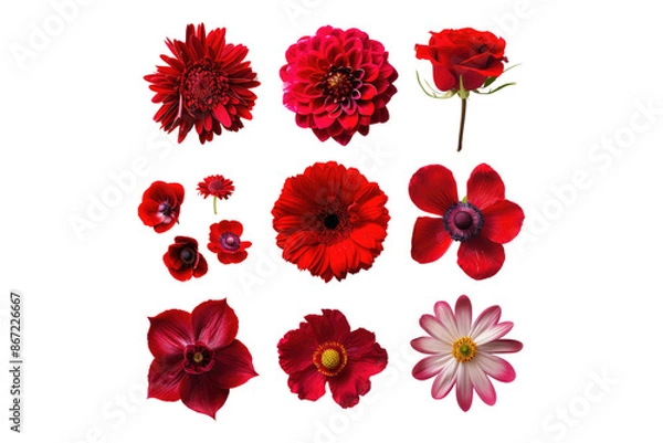 Fototapeta Selection of various beautiful flowers isolated on transparent background
