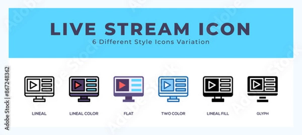 Fototapeta Live streaming icons set of simple vector illustration.