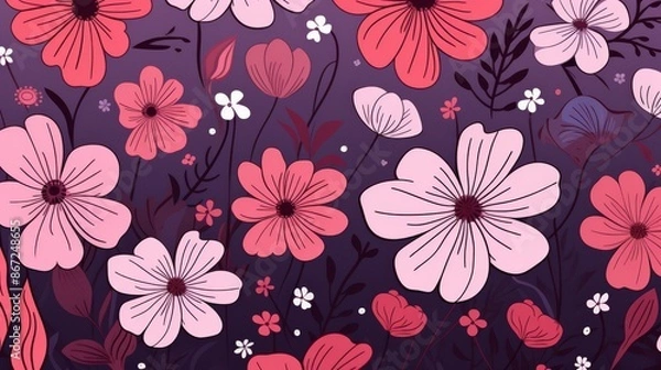 Fototapeta Doodle Flowers Theme Floral Botanical Garden Background Wallpaper, Social Media Banner, Design Packaging Clip Art Generative AI