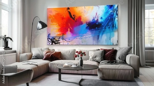 Fototapeta Abstract digital art displayed on a smart frame in a tech-savvy home.
