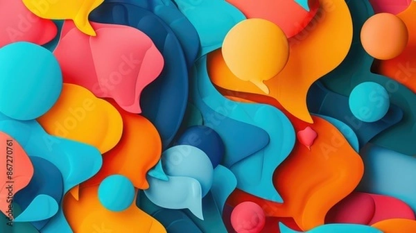 Fototapeta Colorful speech bubbles overlapping in a dynamic, abstract pattern.