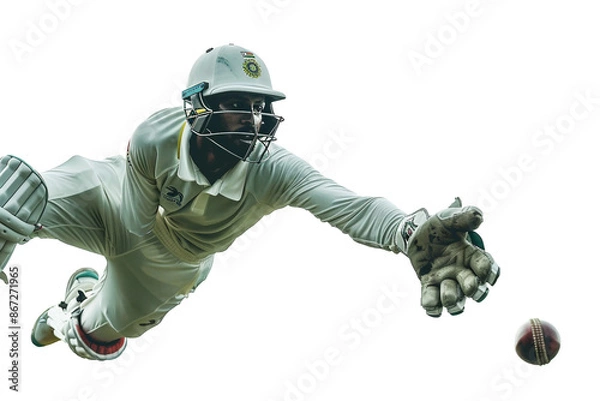 Fototapeta Cricket Player's Brilliant Catch isolated on transparent background