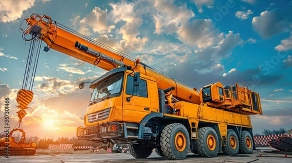 Fototapeta Mobile crane at the construction site.