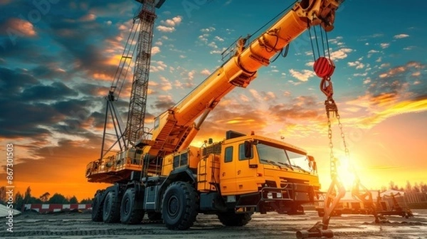 Obraz Mobile crane at the construction site.