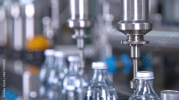 Fototapeta A bottling line filling and capping bottles with advanced automation technology