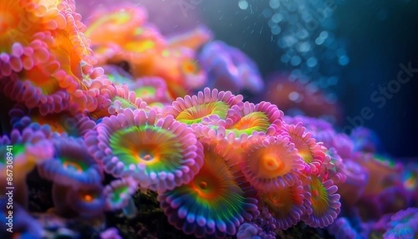 Obraz Vibrant coral polyps in a colorful underwater scene