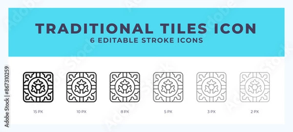 Fototapeta Traditional tiles line icon for websites and apps. Vector illustration with editable stroke.