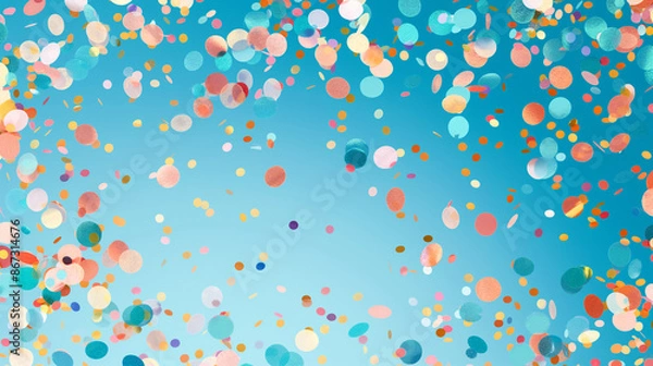 Fototapeta Colorful confetti falling against a bright blue background. Copy space. Generative AI	