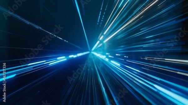 Fototapeta Latest Technology Advertisment with Dynamic Lines and Long Exposure, Dark Blue Progressive Background, Precisionism, Time-lapse, Press Conference, 8K Ultra HD