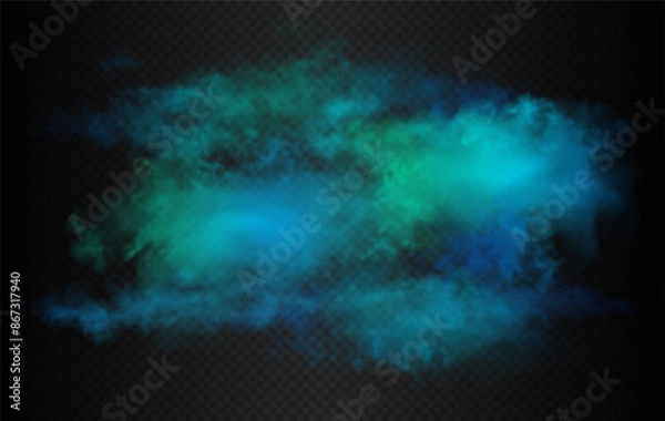 Fototapeta Ocean blue, teal, cobalt, azure, lapis colorful horizontal smoke cloud. Vector realistic water mist isolated on the semi transparent dark background
