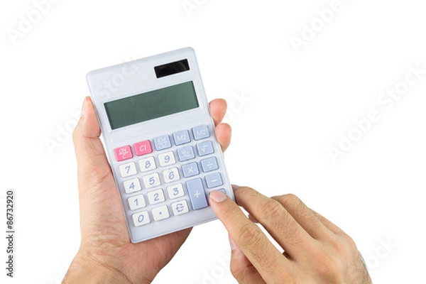 Obraz Closeup Of asian Male hand holding with calculator