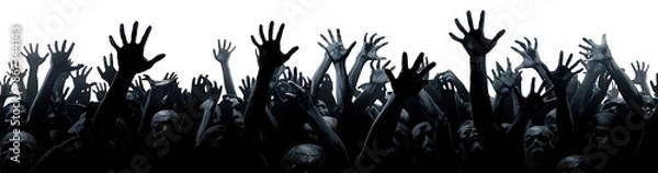 Obraz Silhouettes of zombie arms reaching up from the ground, creating a striking and eerie scene against a transparent background