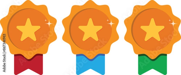 Fototapeta medal award icon, Badge with ribbon icons - certified prize icon symbol in for apps and website.eps10