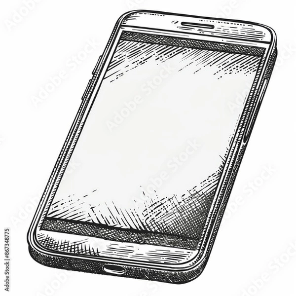Obraz Retro hand-drawn illustration of Smartphone, Vintage engraved icon design, Isolated on white background