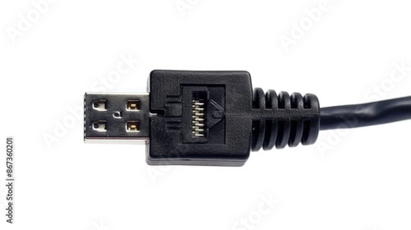 Fototapeta Ethernet cable connector closeup view on white background