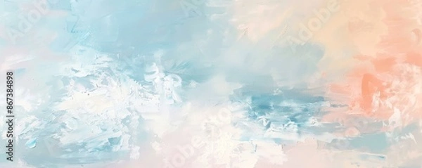 Fototapeta Abstract oil painting background with blue, white and peach brush strokes. Perfect for a dreamy and inspirational project