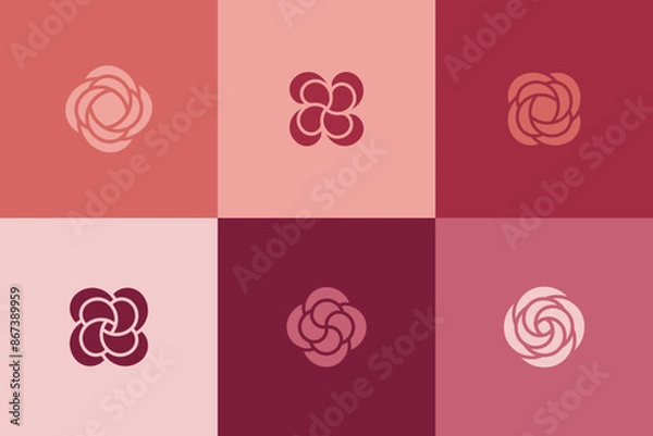 Obraz Rose flower emblem with spiral element. Modern linear design print.  Modern abstract linear compositions and graphic design elements.