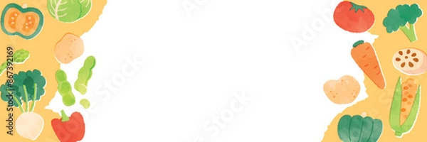 Obraz 野菜の水彩イラスト背景テンプレート