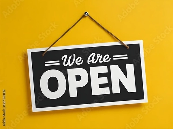 Fototapeta banner with a hanging we are open sign