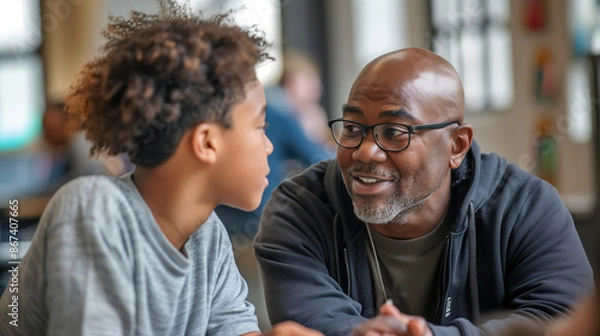 Fototapeta A civil rights leader mentoring young activists, using personal stories and clear guidance to inspire them, civil rights leader, mentoring, young activists, leadership, knowledge,