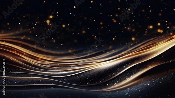 Fototapeta Abstract luxury swirling silver background with gold particle. Christmas silver light shine particles bokeh on dark background. Gold foil texture. Holiday concept., generative ai