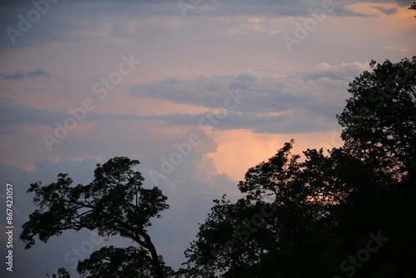 Fototapeta beautiful cloudy sunset creating pink and orange clouds.