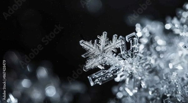 Fototapeta  Snowflakes Macro: Frozen Crystals of Ice in Close-Up