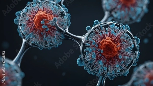 Fototapeta Corona Virus In Red and Blue  - Microbiology And Virology Concept - 3d Rendering