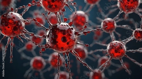Fototapeta Corona Virus In Red - Microbiology And Virology Concept - 3d Rendering