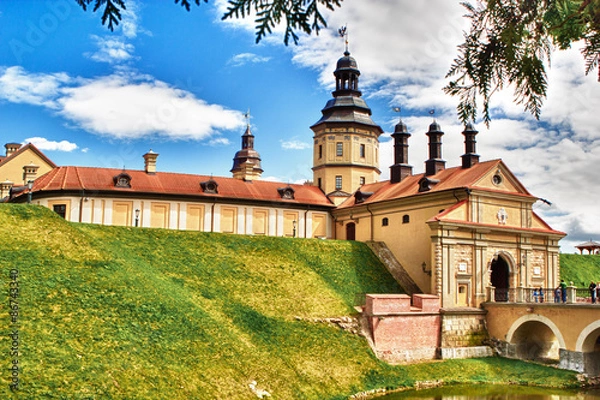Obraz Colorful view on the main entrance to Niasvizh castle in Belarus