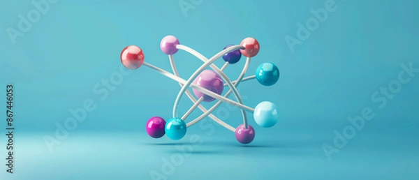 Obraz proton model flat design, front view, atomic theme, 3D render, Triadic Color Scheme