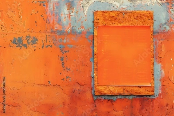 Obraz Bright orange wall hosts an empty wheat paste poster, ideal for ad mockups.