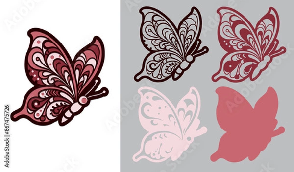 Fototapeta Layered flying butterfly. Layer applique. Cut file