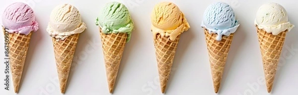 Fototapeta Colorful Ice Cream Cones on White Background