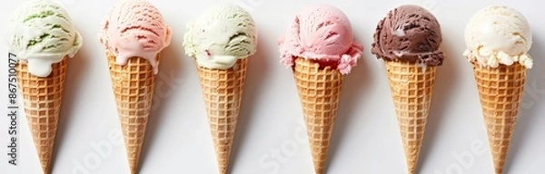 Fototapeta Colorful Ice Cream Cones on White Background