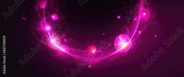 Fototapeta Circle and loop frames with magic Maroon and pink flame and sparks on dark background, Abstract neon energy sphere of particles and waves of magical glowing on a dark background