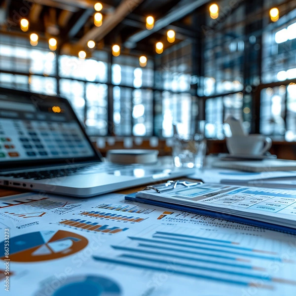 Fototapeta accountant working on desk using calculator, generative ai