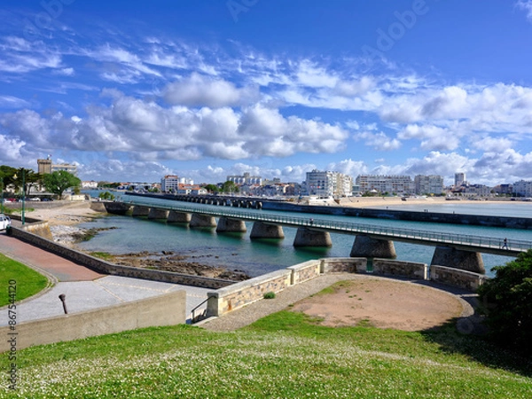 Obraz Footbridge and town of Les Sables d'Olonne, commune in the Vendée department in the Pays de la Loire region in western France