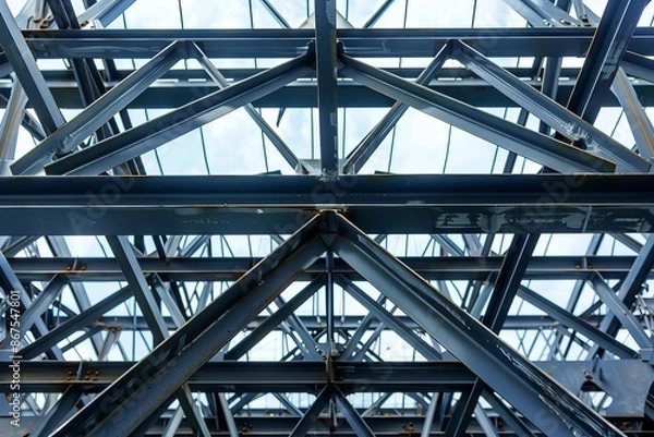 Obraz Abstract steel beams forming intricate frameworks, abstract industrial background, concept of construction