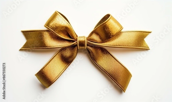 Fototapeta a gold Christmas bow isolated on whie background