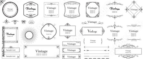 Obraz 豪華なアンティークフレームと飾り枠 あしらいのデザインセット　ヴィンテージ　装飾