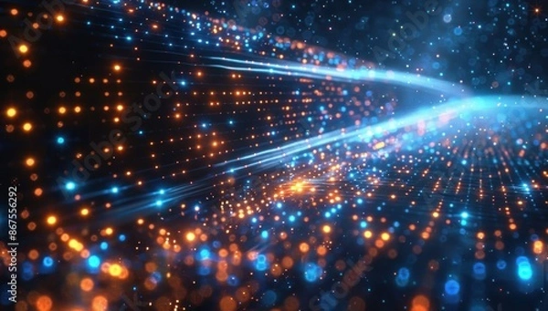Obraz Abstract Digital Space With Glowing Blue and Orange Lights