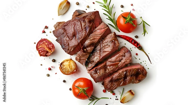 Obraz roasted beef steak with vegetables isolated on white background
