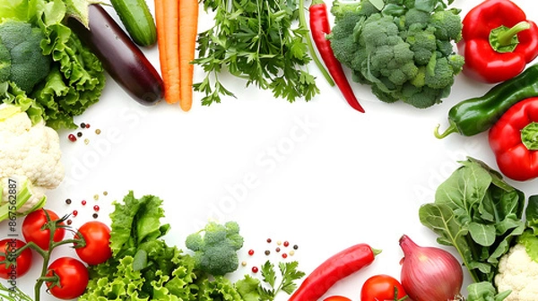 Obraz vegetables border frame isolated on white background