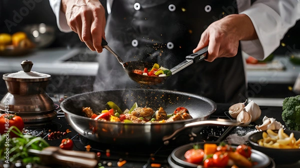 Obraz A chef cooking a dish close view