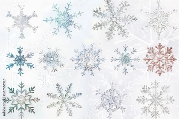 Fototapeta Stylish Snowflake Collection: 12 Unique Snowflake Designs for Winter Decor, Greeting Cards, and Festive Themes