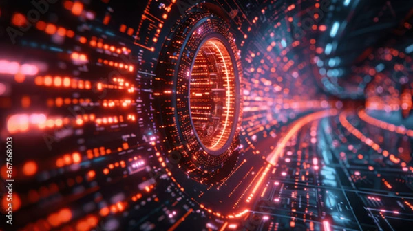 Obraz Abstract Futuristic Technology Background with Orange Lights