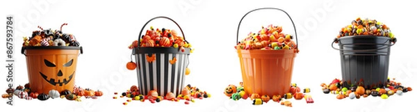 Fototapeta Overflowing Halloween candy bucket with assorted spooky treats on Transparent background